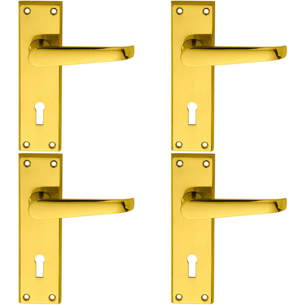 Loops 4X Pair Straight Victorian Handle On Lock Backplate 150 X 43Mm Polished Brass