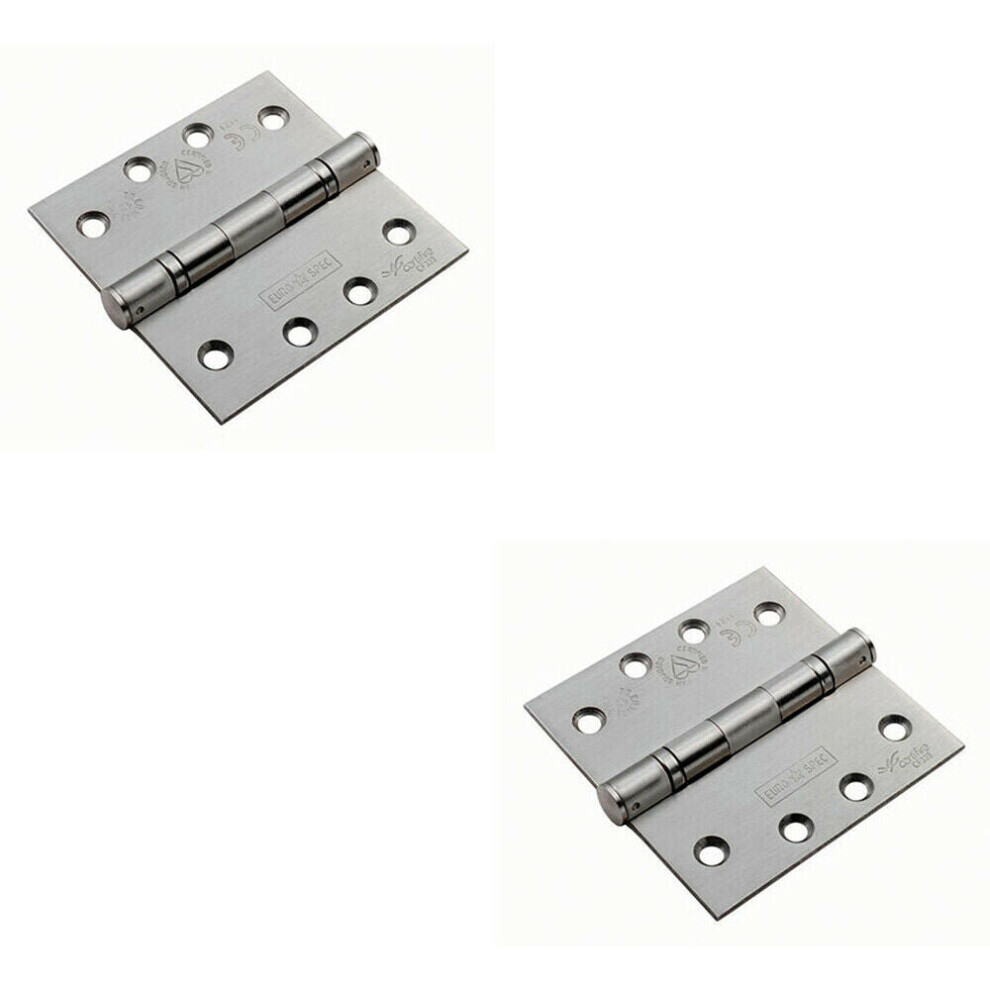 2x PAIR 102 x 102 x 3mm Ball Bearing Hinge Satin Stainless Steel Interior Door