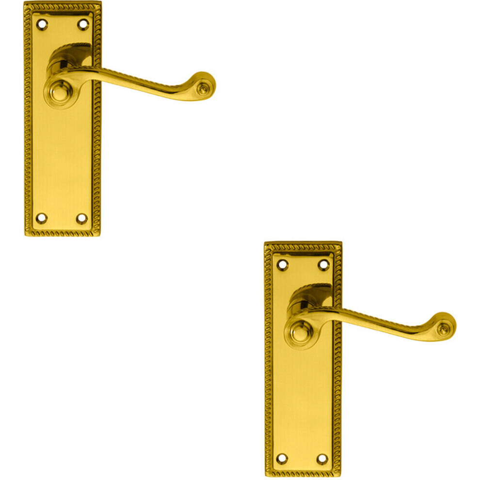 2x PAIR Reeded Design Scroll Lever on Latch Backplate 150 x 48mm Polished Brass