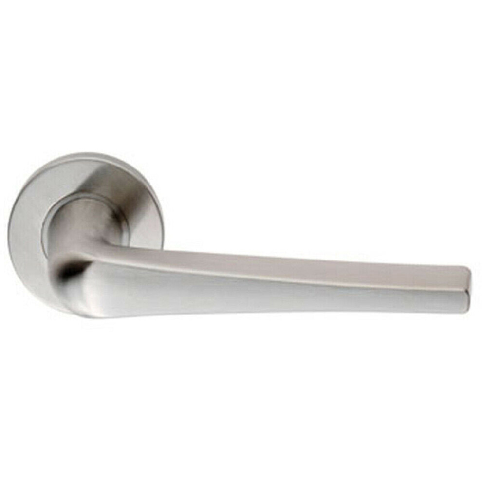 PAIR Straight Flat Topped Bar Handle on Round Rose Concealed Fix Satin Steel