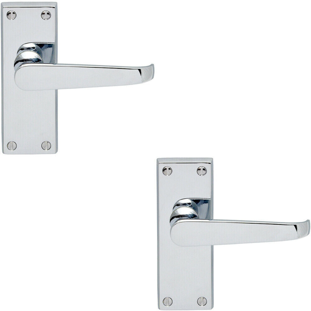 2x Straight Victorian Lever on Rectangular Latch Backplate Handle Chrome