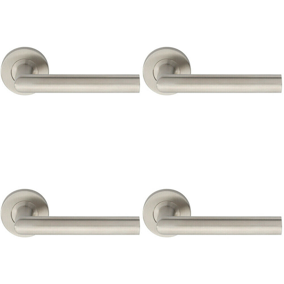 4X Pair Straight Mitred Bar Handle On Round Rose Concealed Fix Satin Steel 5056524204795