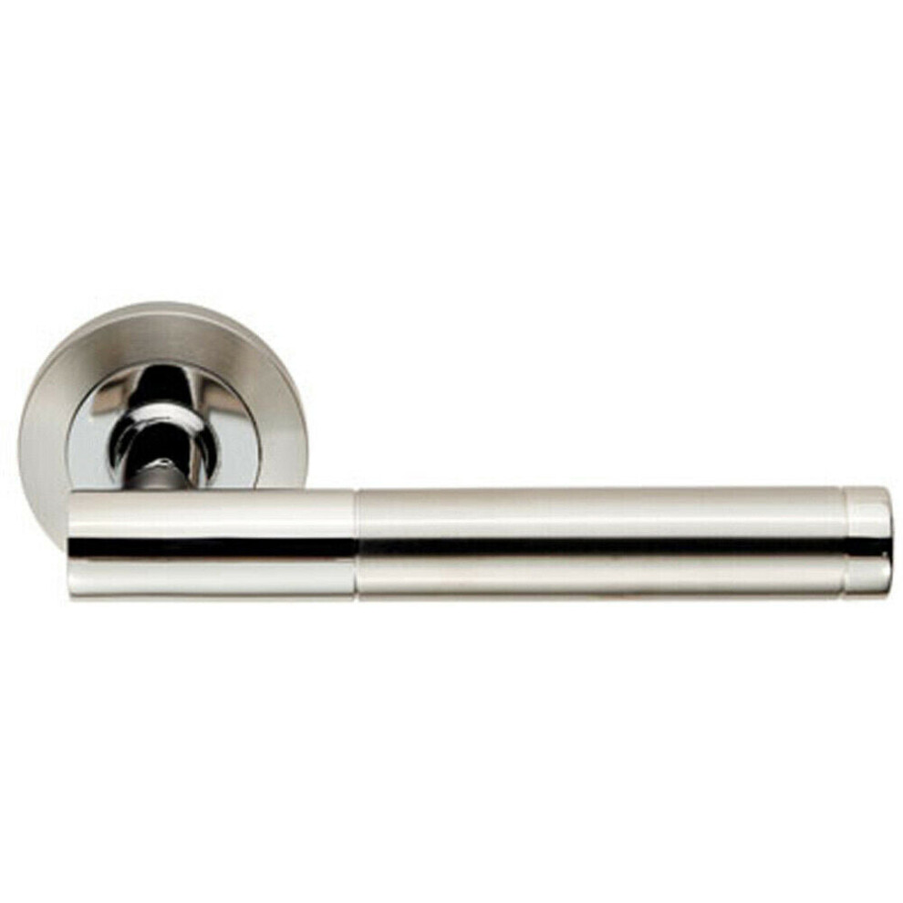 Pair Round Bar Handle On Round Rose Concealed Fix Polished & Satin Steel 5056492578744