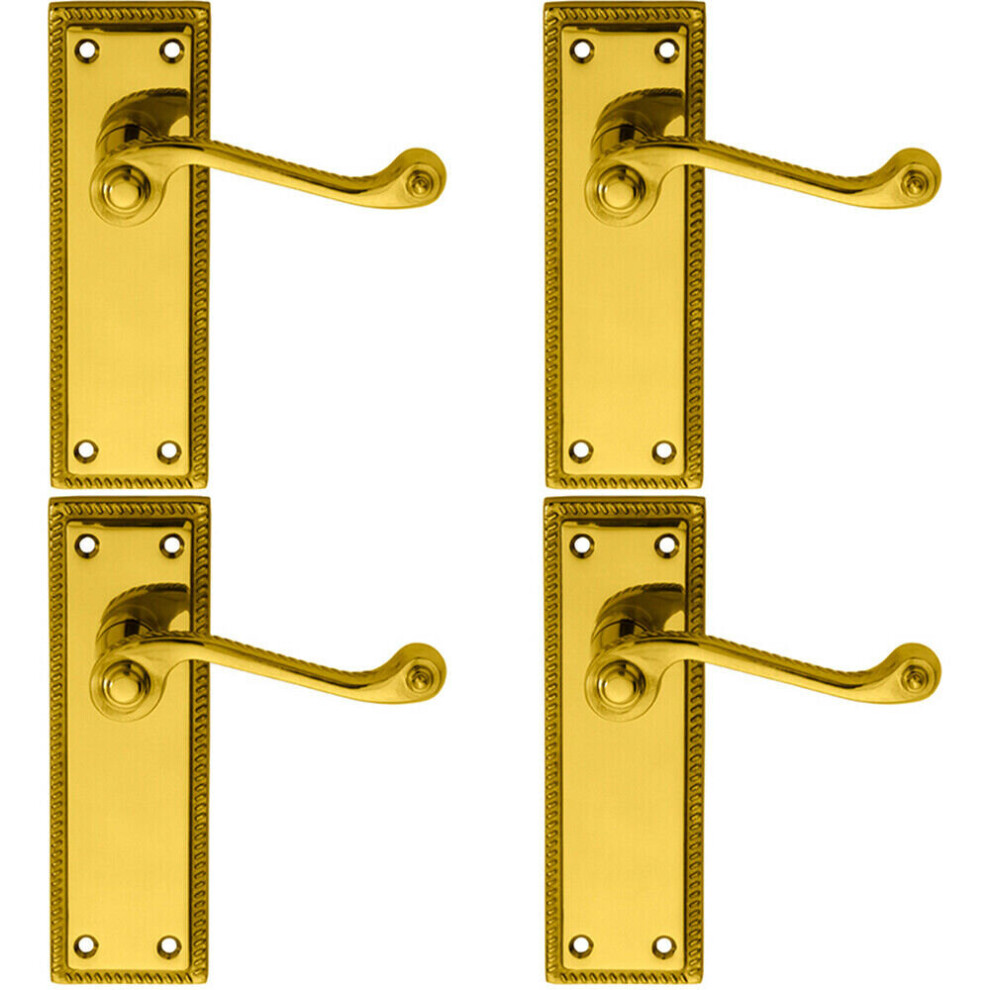 4X Pair Reeded Design Scroll Lever On Latch Backplate 150 X 48Mm Polished Brass