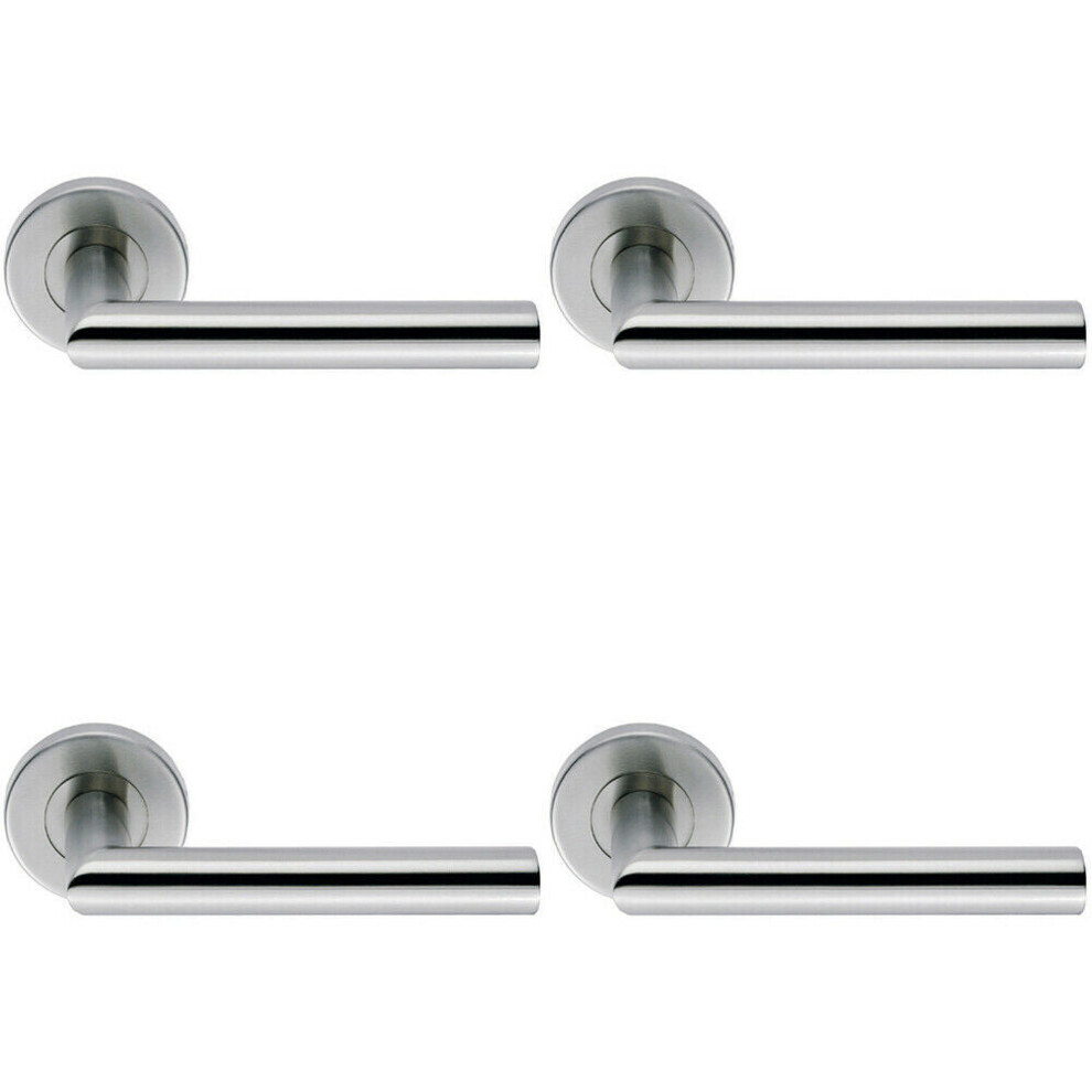 4x PAIR Mitred Round Bar Handle Ringed Design Conceled Fix Satin Steel
