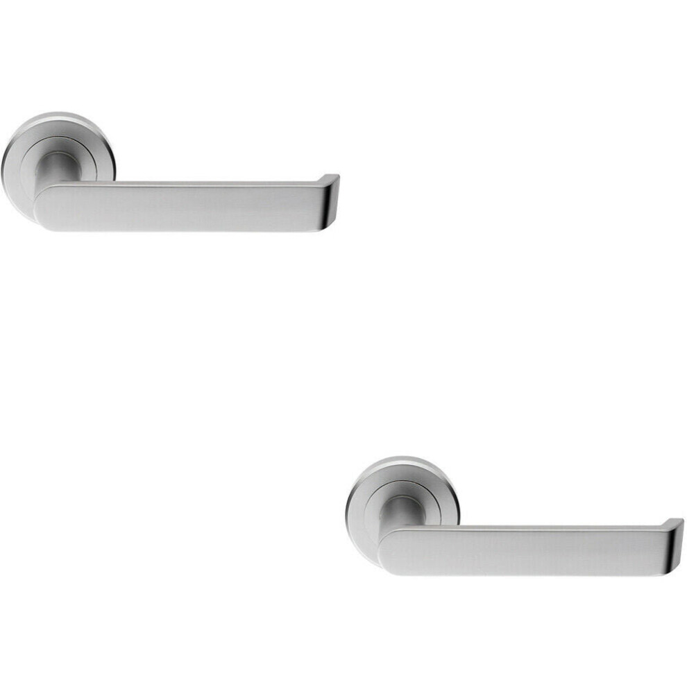 2x PAIR Flat Faced Lever on Round Rose Chamfered Edge Concealed Fix Satin Chrome