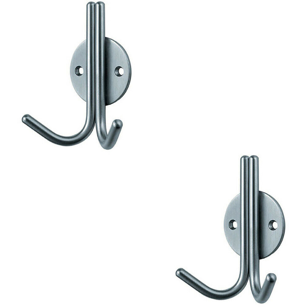 Loops 2X Slimline Double Coat Hook On Round Rose 35Mm Projection Satin Stainless Steel