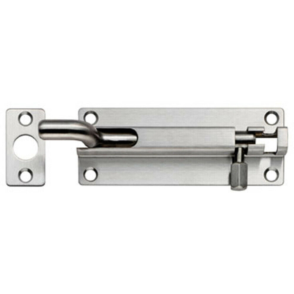 Cranked Barrel Surface Mounted Door Bolt Lock 100 x 38mm Satin Stainless Steel