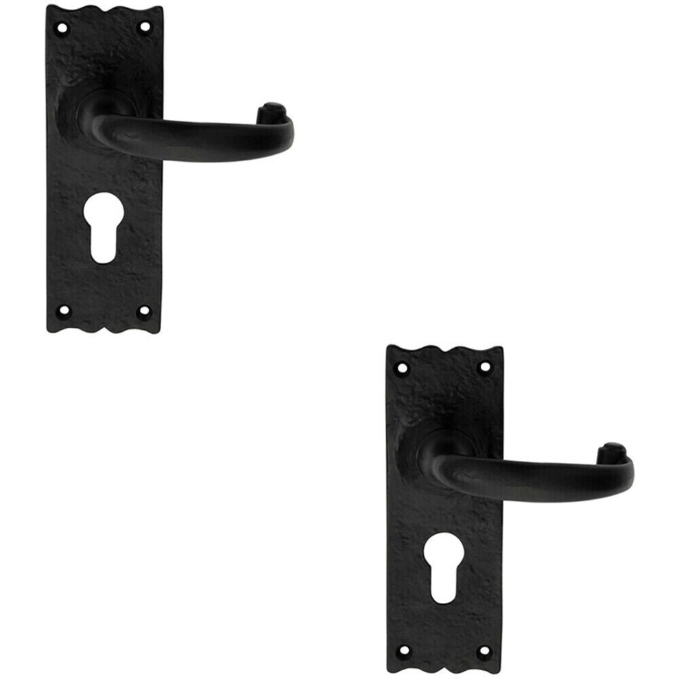 Loops 2X Pair Forged Curved Handle On Euro Lock Backplate 155 X 54Mm Black Antique