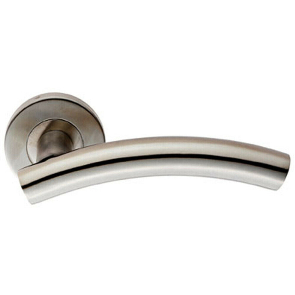 PAIR Arched Round Bar Handle on Round Rose Concealed Fix Satin Steel