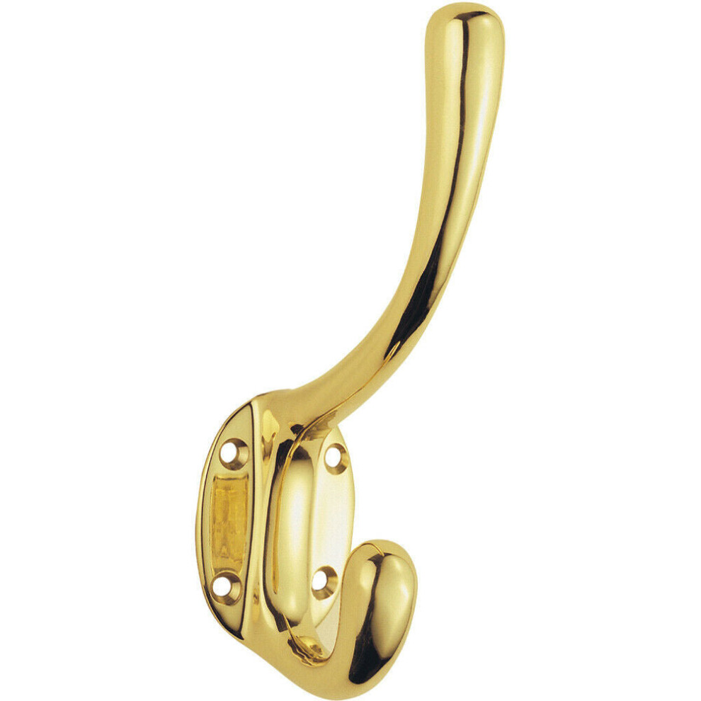 Heavyweight One Piece Hat & Coat Hook 76mm Projection Polished Brass