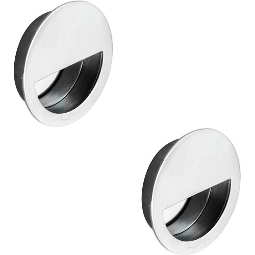 Loops 2x Circular Low Profile Recessed Flush Pull 90mm Diameter Bright Stainless Steel