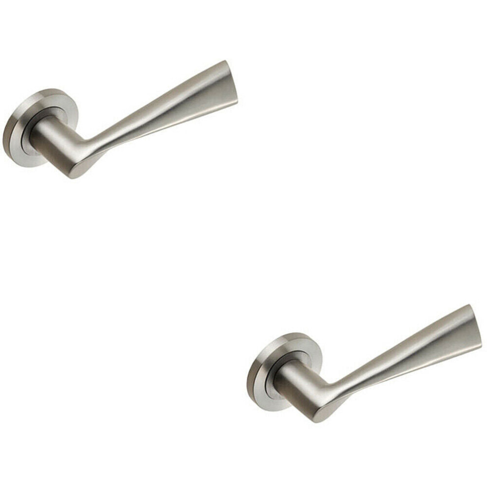 2X Pair Angular Design Handle On Round Rose Concealed Fix Satin Stainless Steel 5056492595536