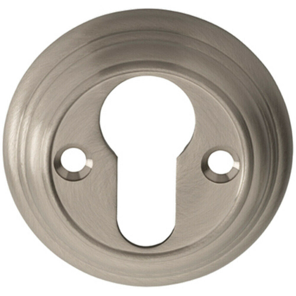 55mm Euro Profile Round Escutcheon Reeded Design Satin Nickel Keyhole Cover