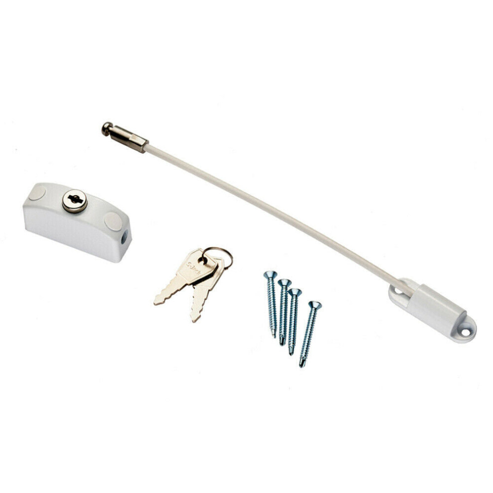Lockable Cable Window & Door Restrictor Keys Included 215Mm White Pvc 5056492574968