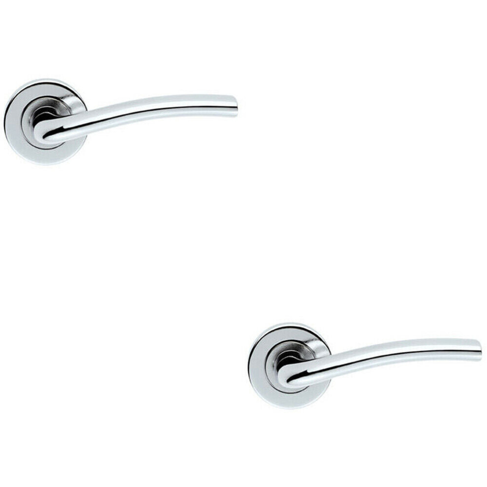 2X Pair Raised Lever With Smooth Edges Concealed Fix Round Rose Polished Chrome 5056492593143