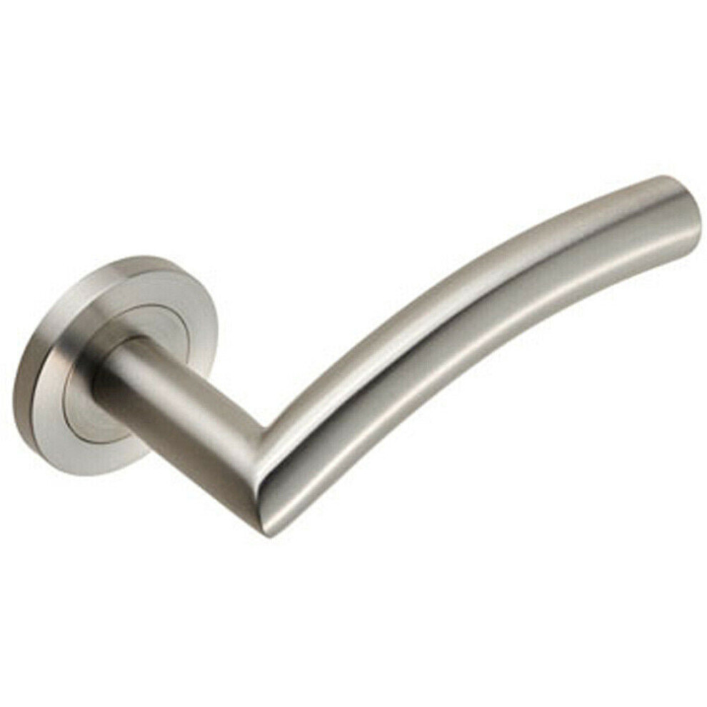 Loops Curved Round Bar Handle On Round Rose Concealed Fix Satin Stainless Steel