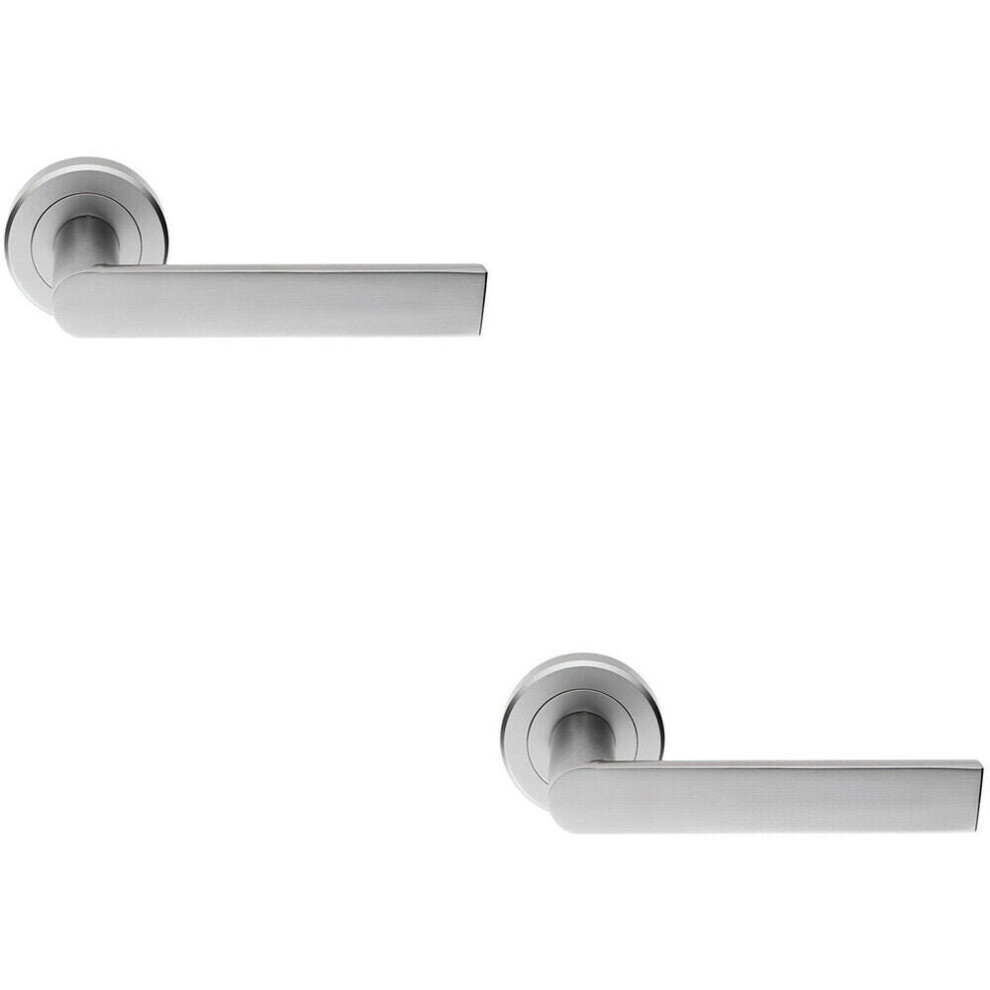Loops 2X Pair Flat Rectangular Bar Handle On Round Rose Concealed Fix Satin Chrome Size 2