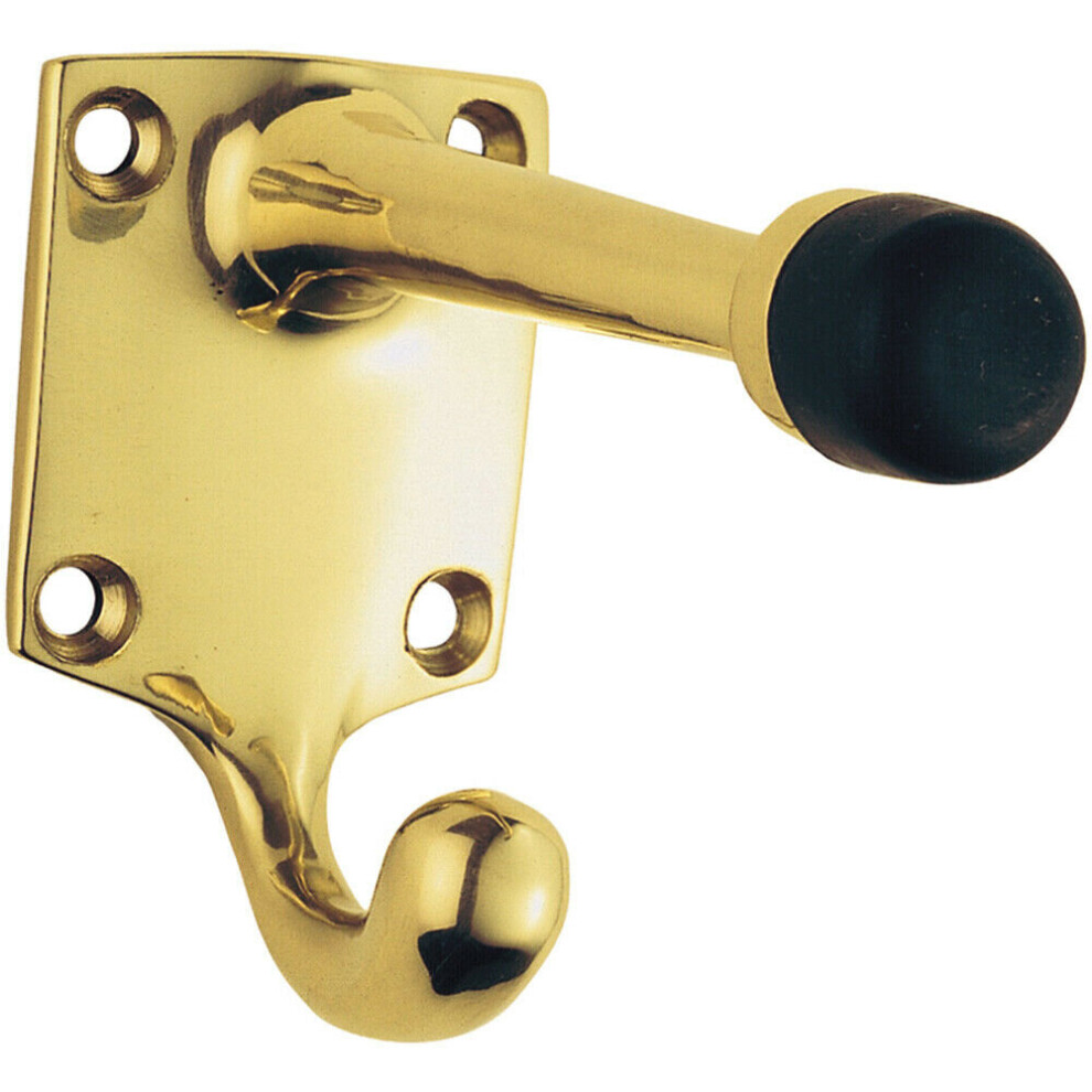 Loops One Piece Hat & Coat Hook With Rubber Buffer 88Mm Projection Polished Brass