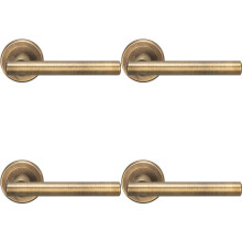 4x PAIR Straight T Bar Handle on Round Rose Concealed Fix Antique Brass