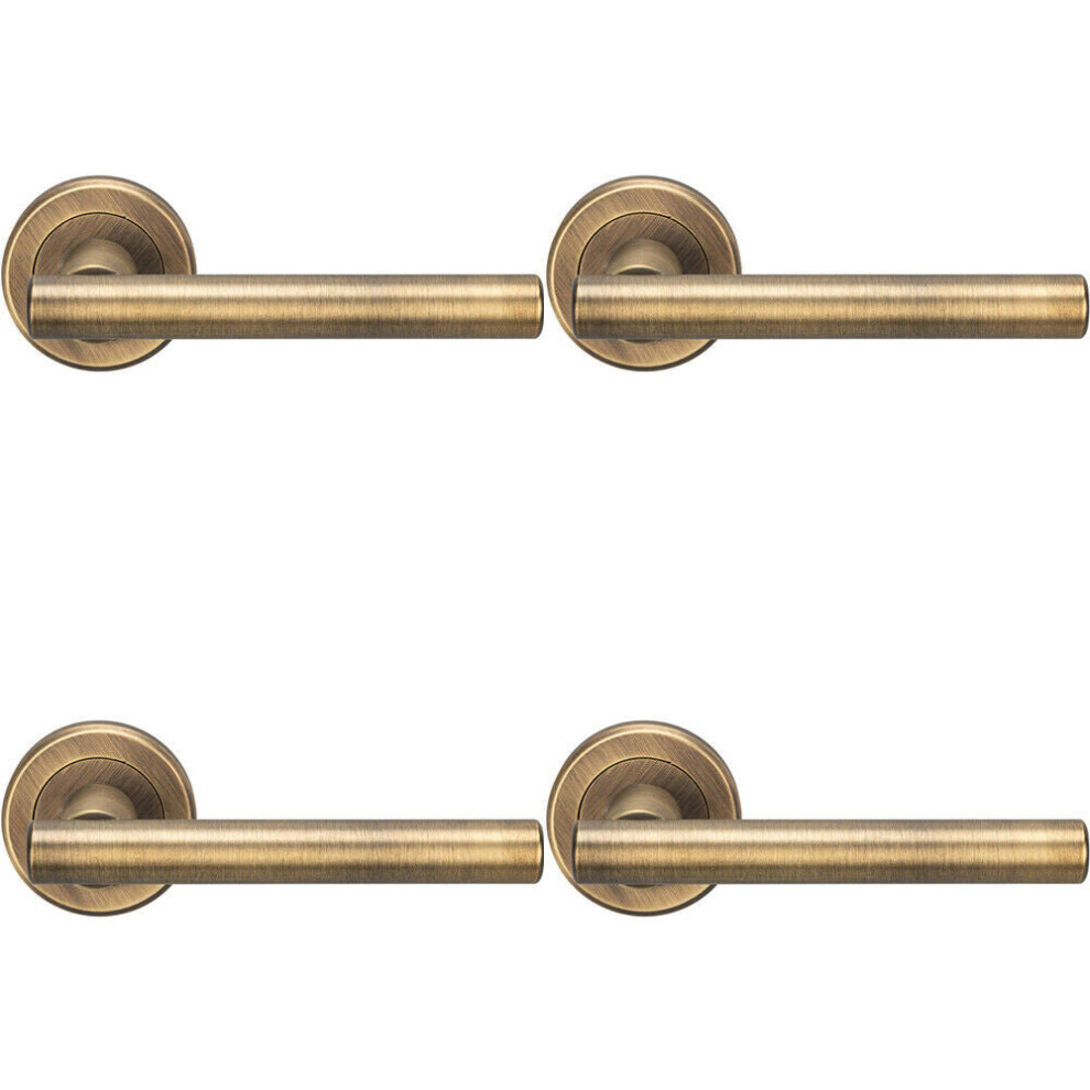 Loops 4X Pair Straight T Bar Handle On Round Rose Concealed Fix Antique Brass