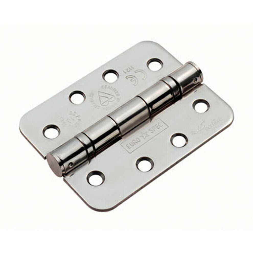 PAIR 102 x 76 x 3mm Ball Bearing Hinge Rounded Stainless Steel Interior Door