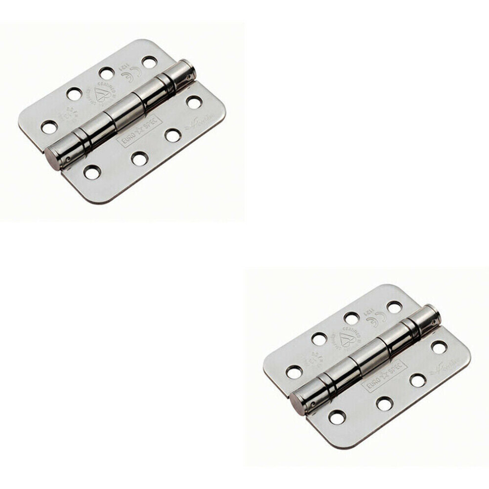 2x PAIR 102 x 76 x 3mm Ball Bearing Hinge Rounded Stainless Steel Interior Door