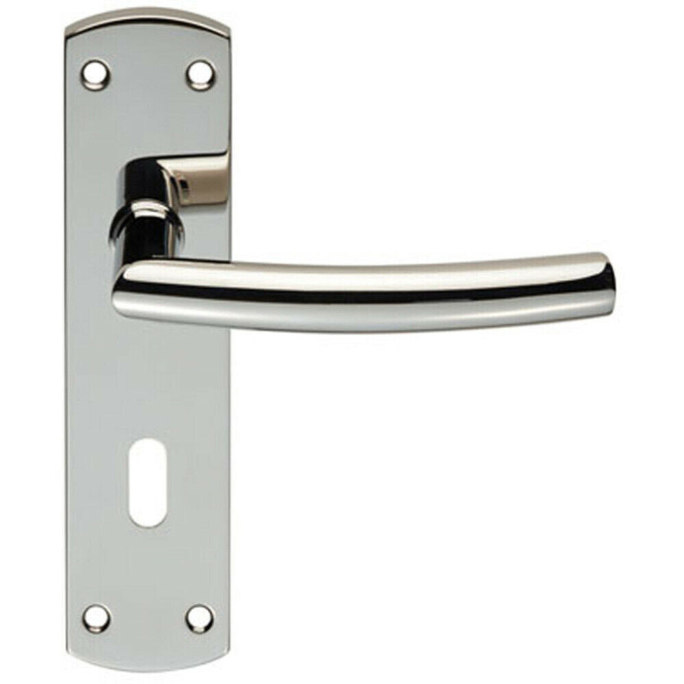 Curved Bar Lever Door Handle on Lock Backplate 172 x 44mm Polished Steel