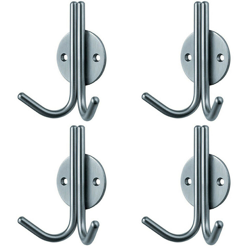 Loops 4X Slimline Double Coat Hook On Round Rose 35Mm Projection Satin Stainless Steel