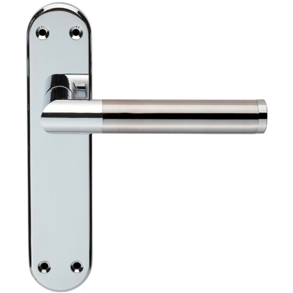 Round Bar Lever on Latch Backplate Door Handle 180 x 40mm Chrome & Nickel