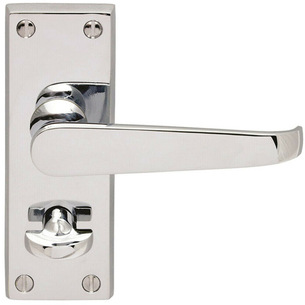 Loops Straight Victorian Handle On Rectangular Bathroom Backplate Polished Chrome