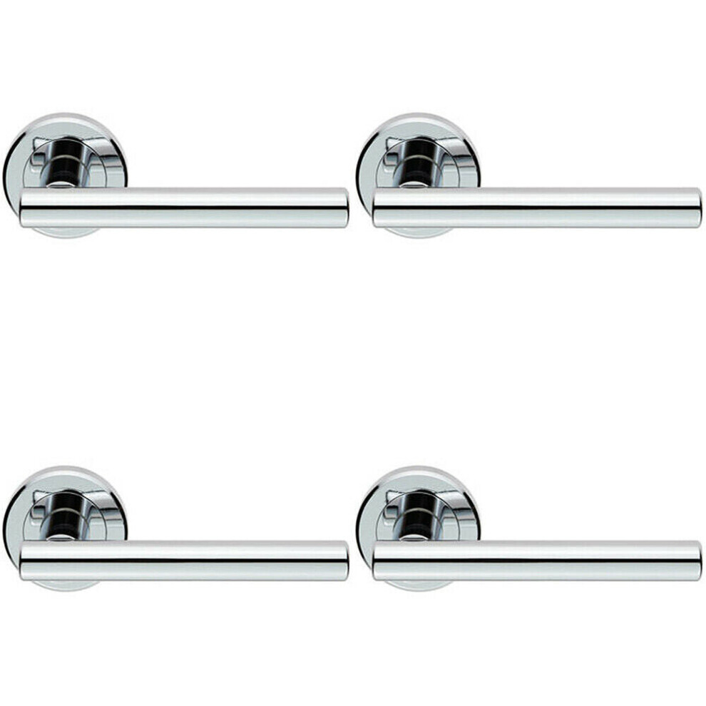 4x PAIR Straight T Bar Handle on Round Rose Concealed Fix Polished Chrome