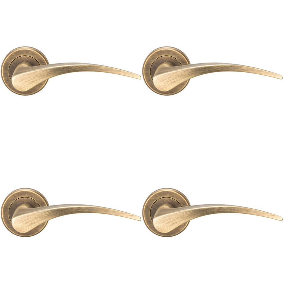 4X Pair Arched Tapered Handle On Round Rose Concealed Fix Antique Brass 5056524207567