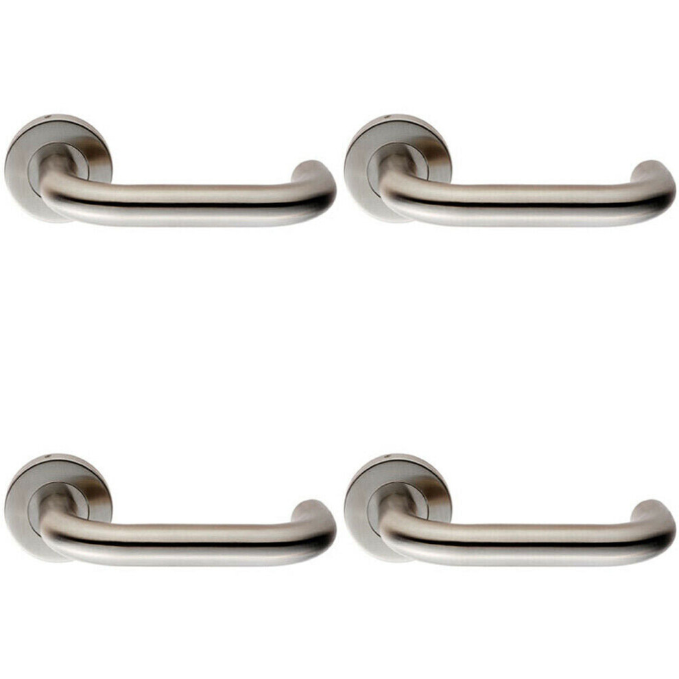 4x PAIR 19mm Round Bar Safety Handle on Round Rose Concealed Fix Satin Steel