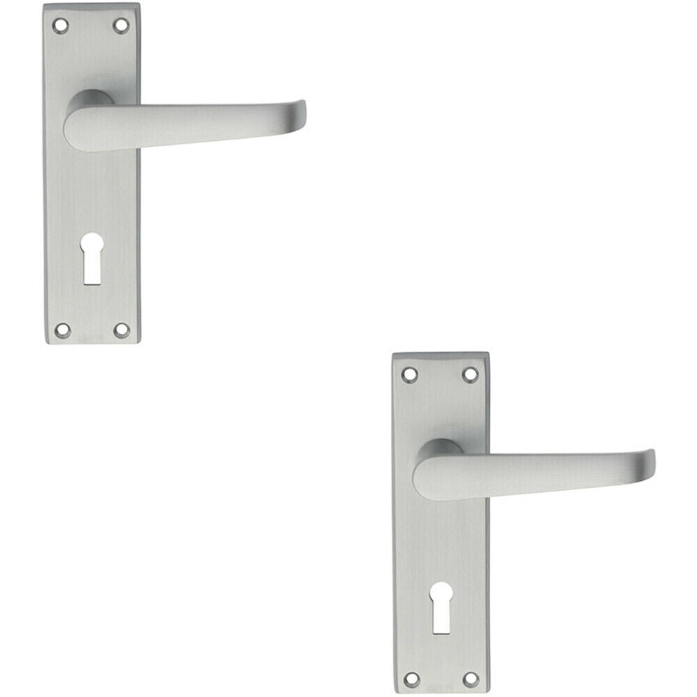 2X Pair Straight Victorian Handle On Lock Backplate 150 X 43Mm Satin Chrome 5056492595727