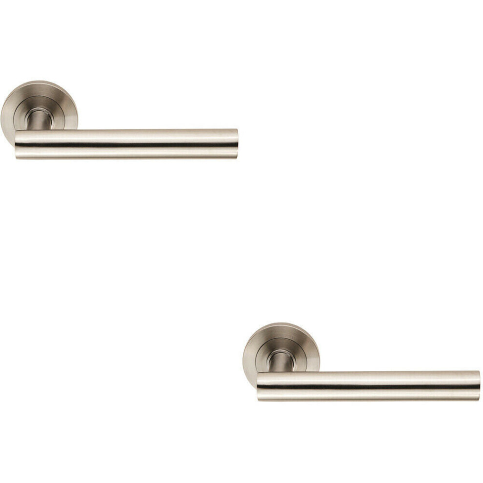 2X Straight Round Bar Handle On Round Rose Concealed Fix Satin Stainless Steel 5056492595635