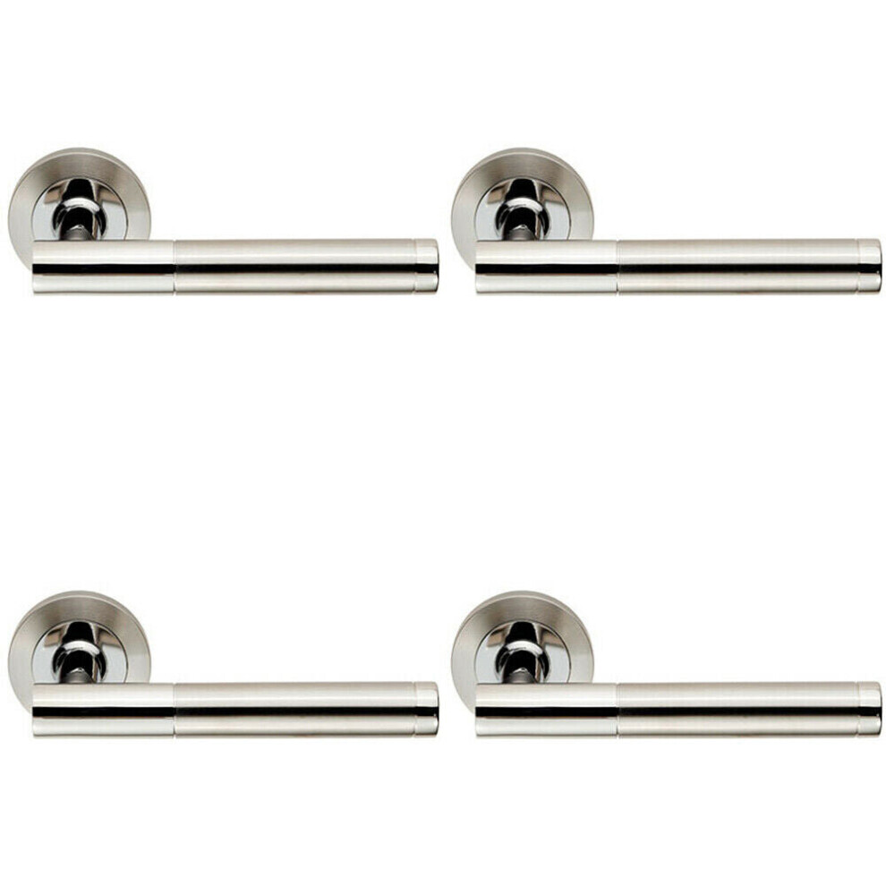 4x PAIR Round Bar Handle on Round Rose Concealed Fix Polished & Satin Steel