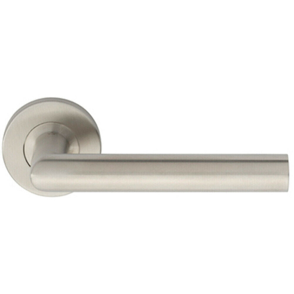 PAIR Straight Mitred Bar Handle on Round Rose Concealed Fix Satin Steel