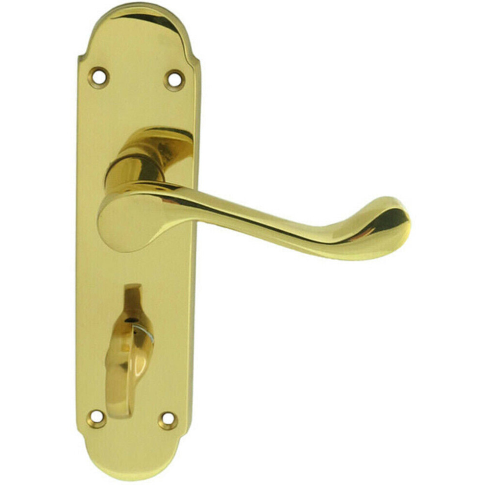 PAIR Victorian Upturned Lever on Bathroom Backplate 170 x 42mm Polished Brass