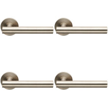 4x PAIR Straight Round T Bar Lever on Slim Round Rose Concealed Fix Satin Steel