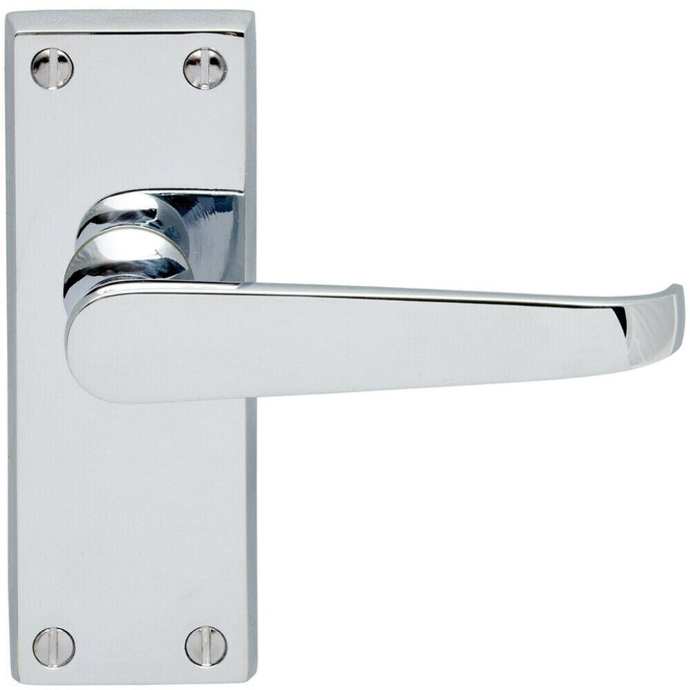 Loops Straight Victorian Lever On Rectangular Latch Backplate Handle Polished Chrome