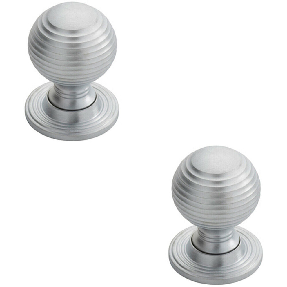 2x Textured Reeded Ball Cupboard Door Knob 28mm Dia Satin Chrome Handle