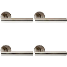 4x PAIR Straight Round T Bar Handle on Round Rose Concealed Fix Satin Steel