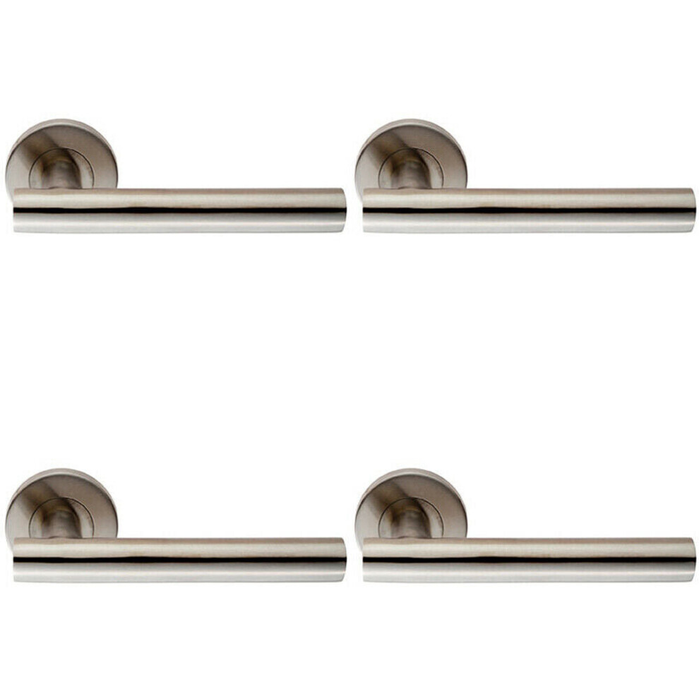 4X Pair Straight Round T Bar Handle On Round Rose Concealed Fix Satin Steel