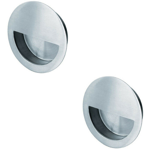 Loops 2x Circular Low Profile Recessed Flush Pull 90mm Diameter Satin Stainless Steel