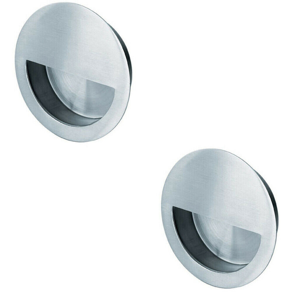 2X Circular Low Profile Recessed Flush Pull 90Mm Diameter Satin Stainless Steel 5056492590623