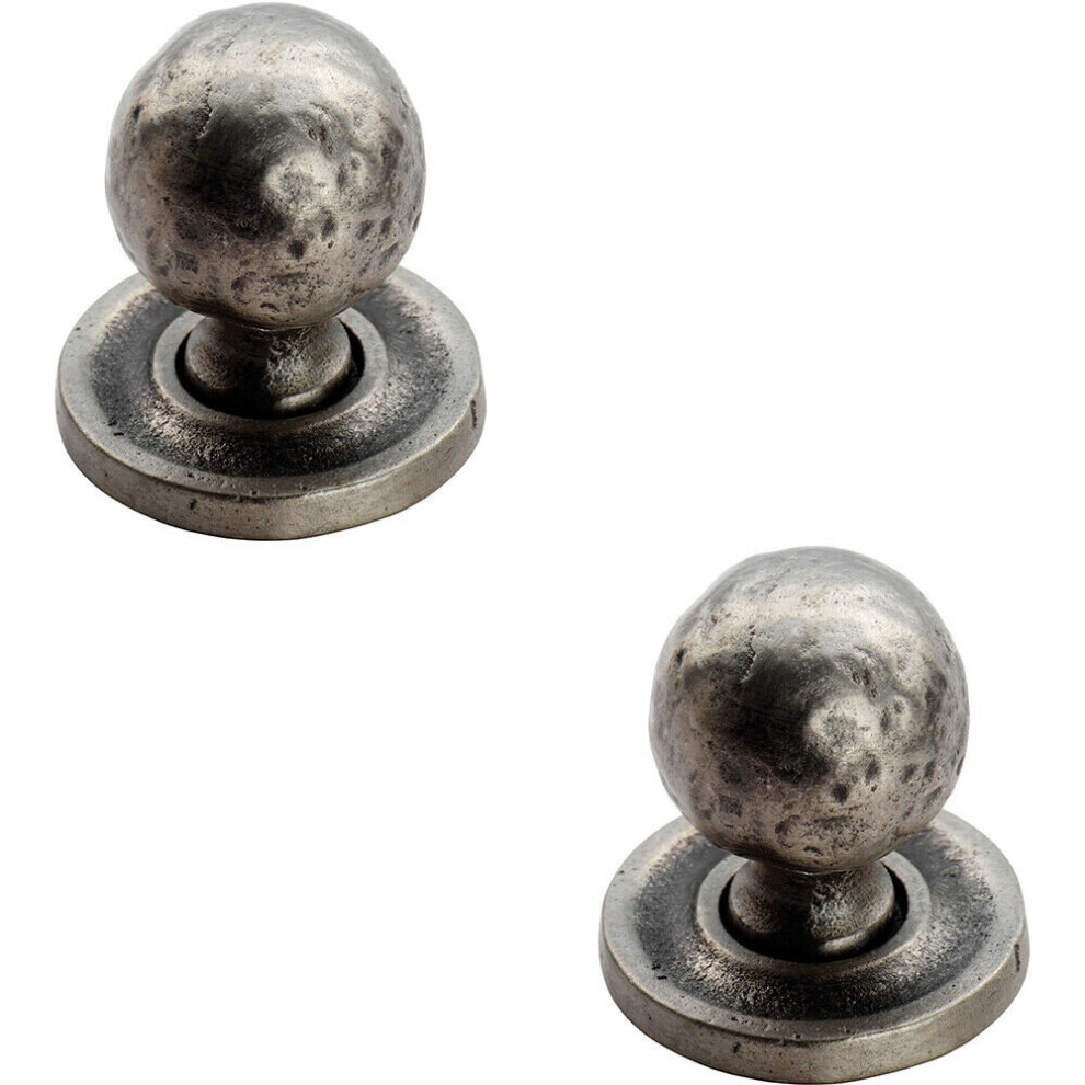 2x Hammered Ball Cupboard Door Knob 33mm Diameter Pewter Cabinet Handle