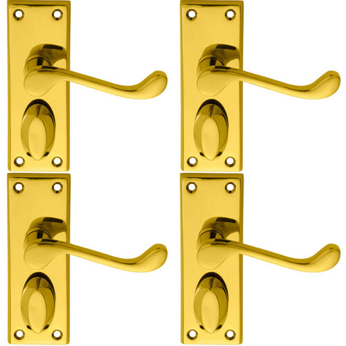 Loops 4x PAIR Victorian Scroll Handle on Privacy Backplate 118 x 43mm Polished Brass
