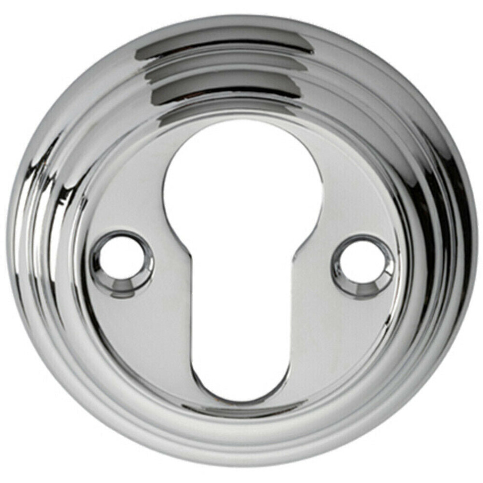 55mm Euro Profile Round Escutcheon Reeded Design Polished Chrome Keyhole Cover