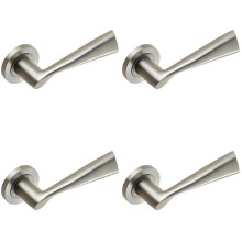 4x PAIR Angular Design Handle on Round Rose Concealed Fix Satin Stainless Steel